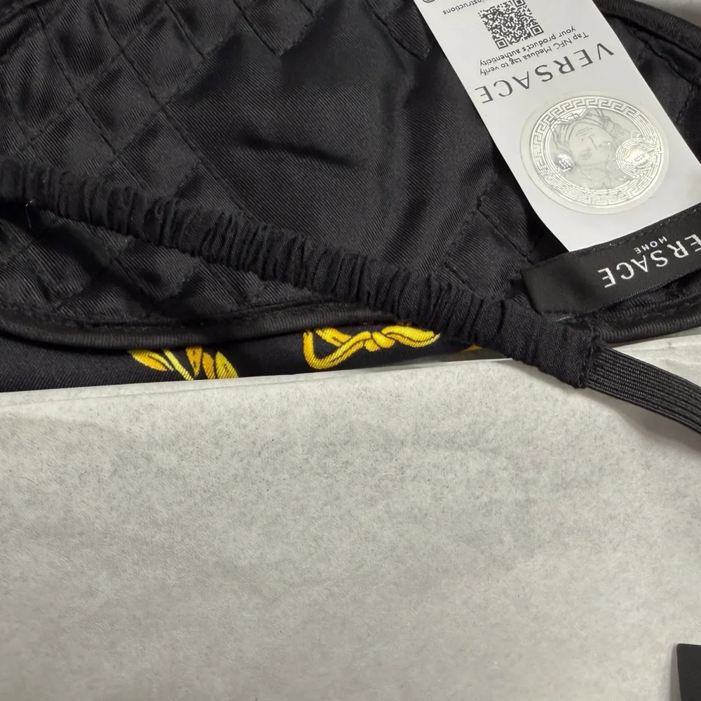 Versace Silk Black and Gold Sleep Mask and Matching Pouch Set